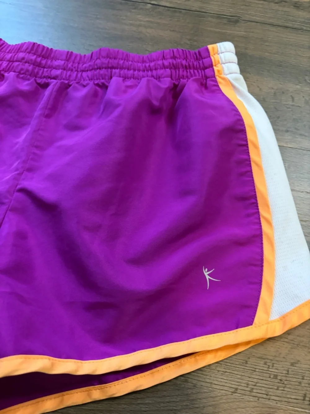 Danskin Now Magenta Athletic Shorts with Yellow Trim and White Panels Womens M
